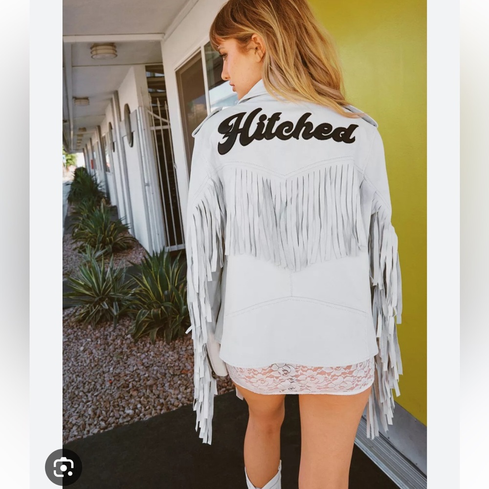“Hitched” White Fringe Leather Motojacket